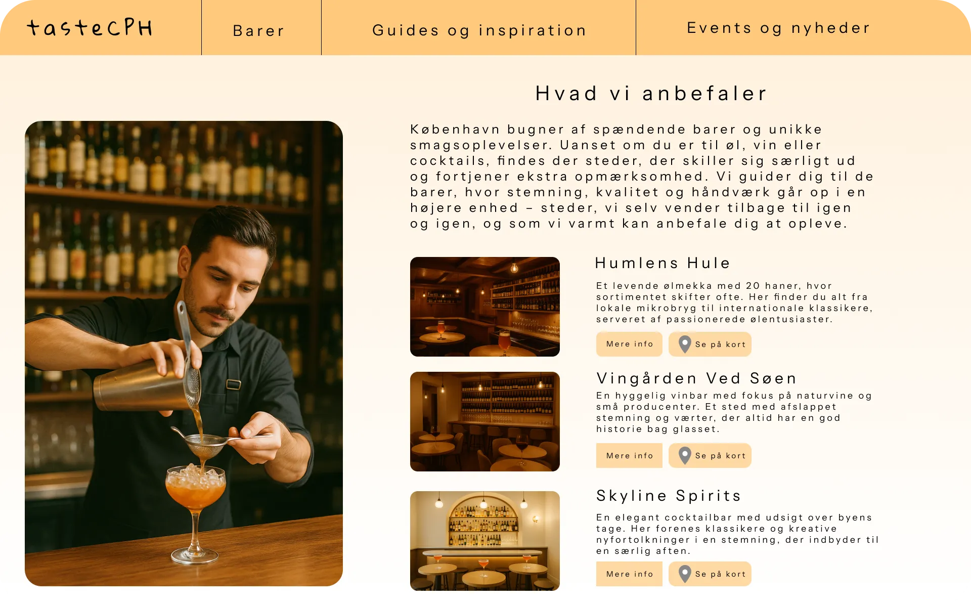 Taste CPH website med anbefalinger af barer